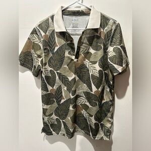 😎 Apt 9 Polo Shirt Mens Medium M Green Floral Premier Flex Performance Hawaiian